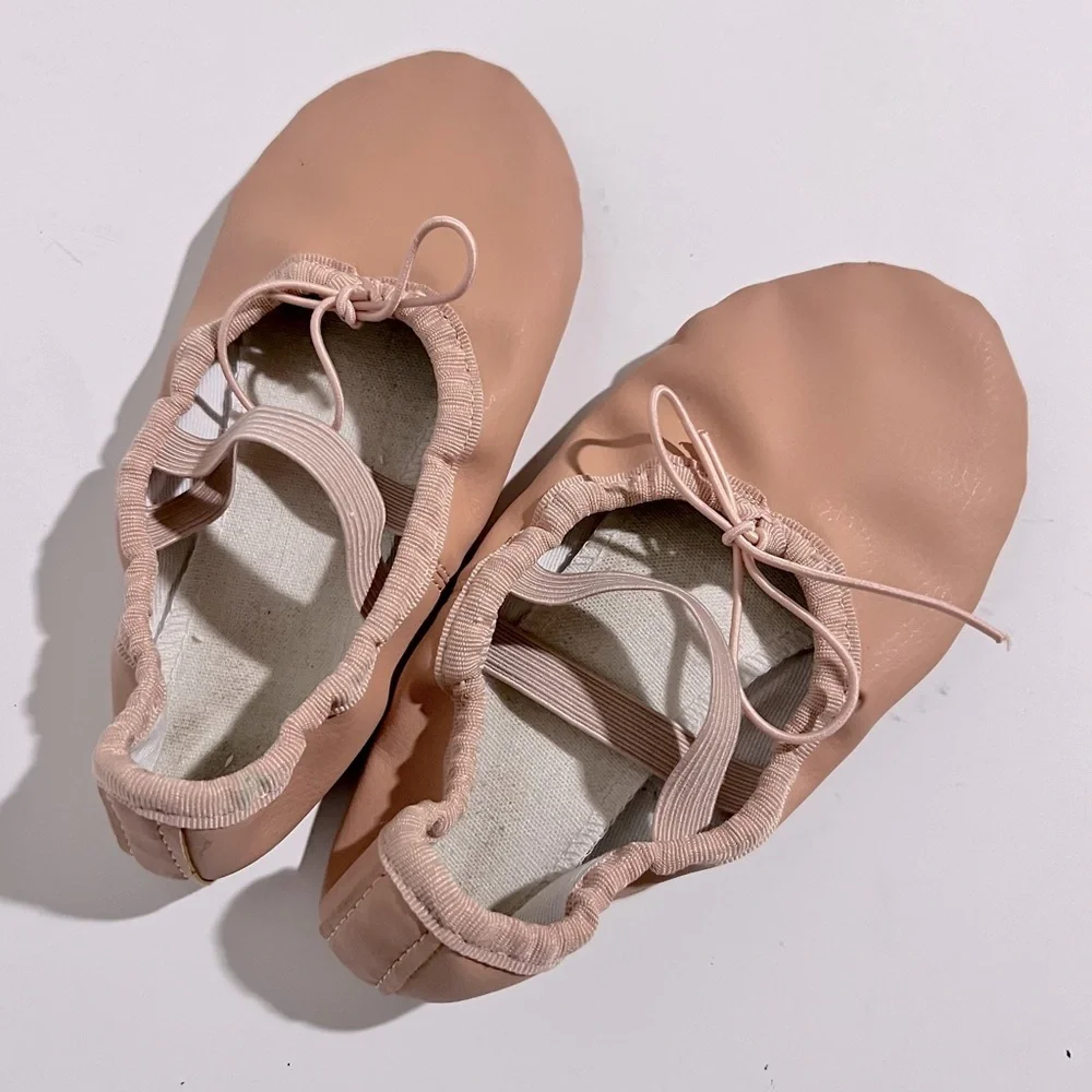 Stella Pink Leather Ballet Slippers w Elastic Straps & Drawcord Little Girl 13